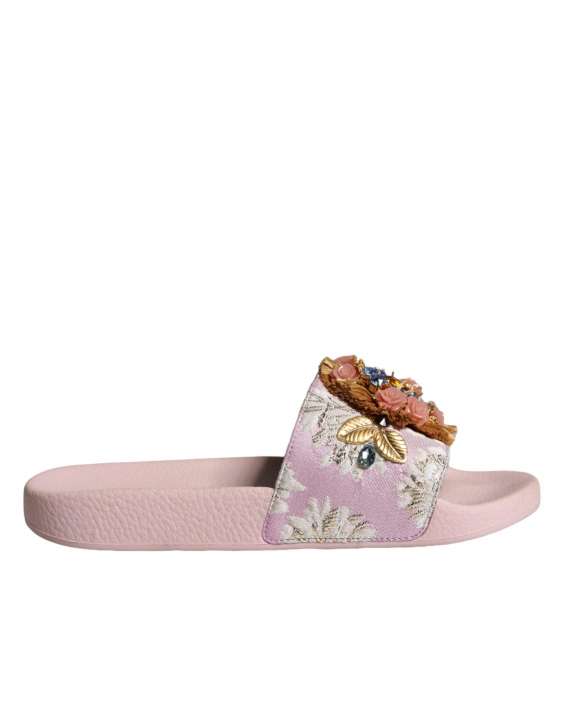 Priser på Dolce & Gabbana Pink Brocade Crystal SandalerSlides Beachwear Sko