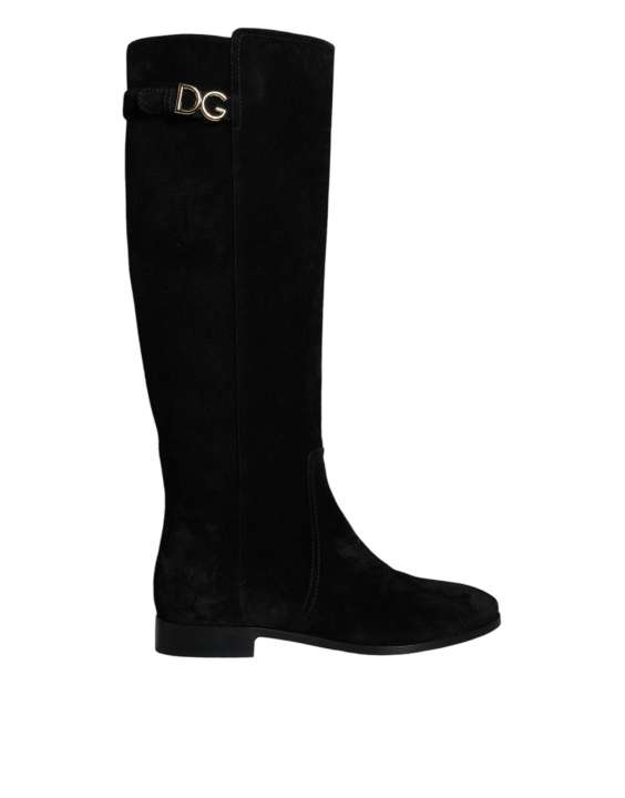 Priser på Dolce & Gabbana Black Suede Leather Knee High Boots Sko