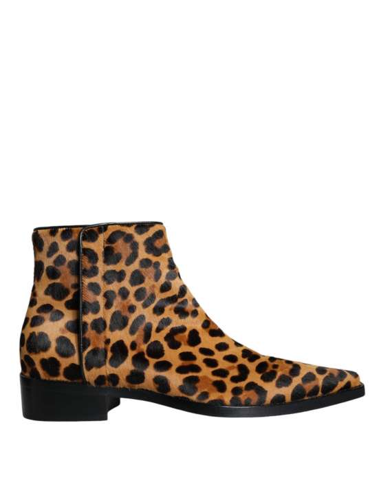 Priser på Dolce & Gabbana Brown Leopard Calf Fur Ankle Boots Sko