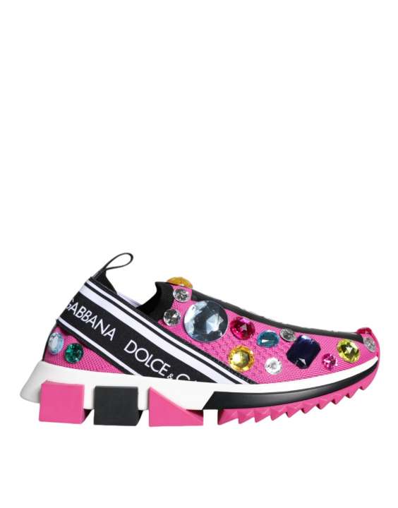 Priser på Dolce & Gabbana Pink Sorrento Crystals Low Top Sneakers Sko