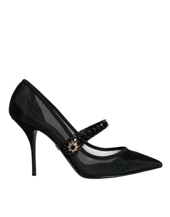 Priser på Dolce & Gabbana Black Mesh Mary Jane Crystal Heel Pumps Sko