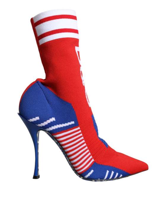 Priser på Dolce & Gabbana Red Blue Stretch Sock Style Ankle Boots Logo Sko