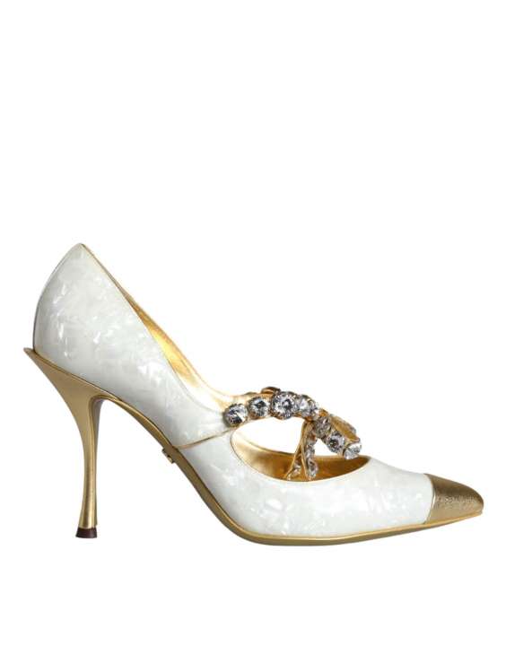 Priser på Dolce & Gabbana White Mary Jane Crystal Bow Pearl Pumps Sko