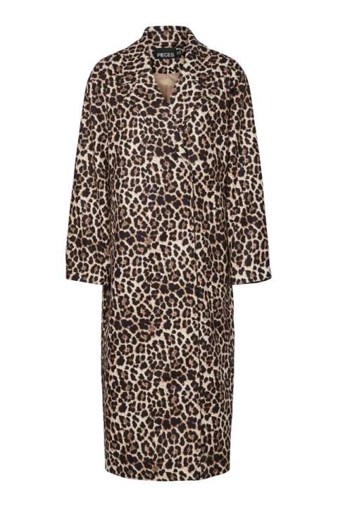 Priser på Pieces - Jakke - PC Savannah LS Long Leo Coat - Black/Leo (Levering slut oktober)