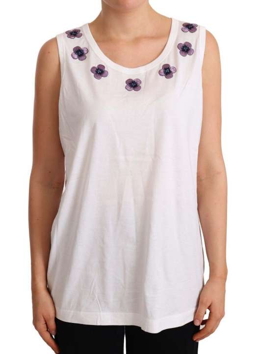 Priser på Dolce & Gabbana Floral Trim Logo Tank Top in White