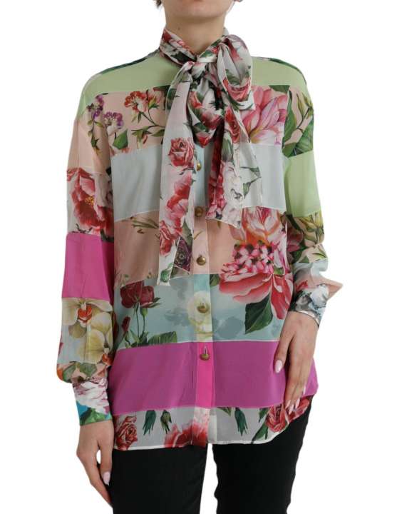 Priser på Dolce & Gabbana Elegant Multicolor Silk Blend Long Sleeve Top