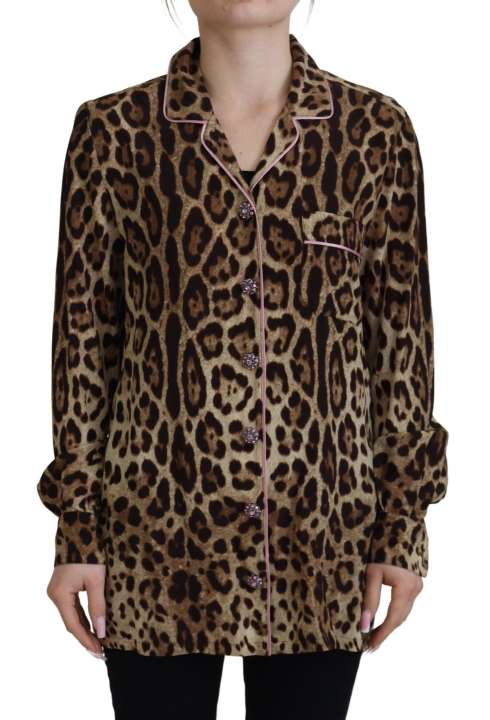 Priser på Dolce & Gabbana Elegant Silk Leopard Print Collared Top