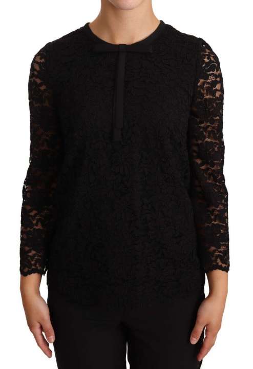 Priser på Dolce & Gabbana Elegant Black Floral Lace Long Sleeve Top