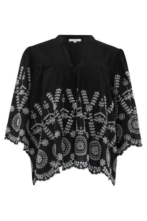 Priser på Continue - Bluse - Isa Embrodery - Black Ground W. White