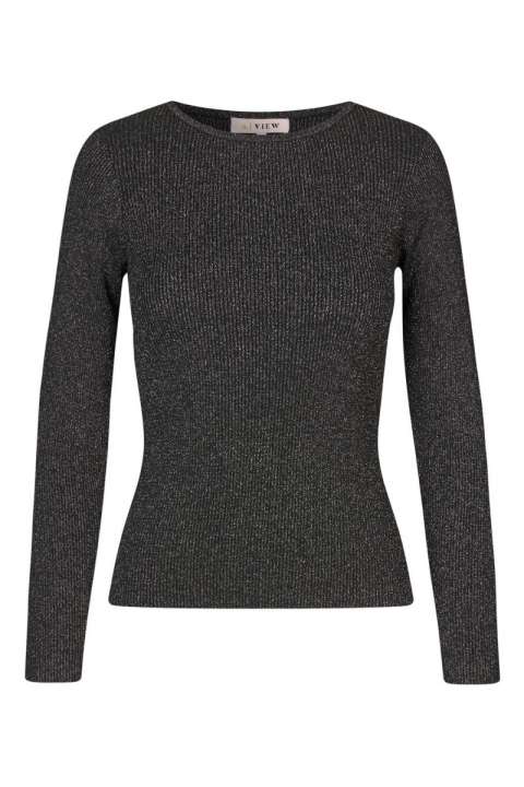 Priser på A-View - Lana Rib Lurex Blouse - Black Silver