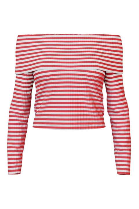 Priser på Pieces - Bluse - PC Laya Ls Off Shoulder Top - Bright White/High Risk Red