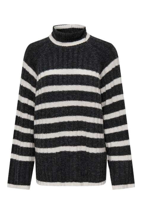 Priser på Jdy - Strik - JDY Miley L/S Long Stripe Pullov KNT NOOS - Dark Grey Melange W. BIRCH MEL STRIPES