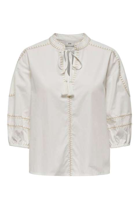 Priser på JDY - Bluse - JDY Isa 3/4 Embroidery Top - Cloud Dancer/Camel Embroidery