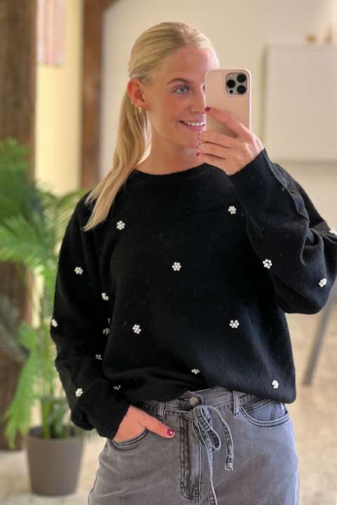 Priser på JDY - Strik - Jdy Bella Life L/S O-Neck Pearl - Black