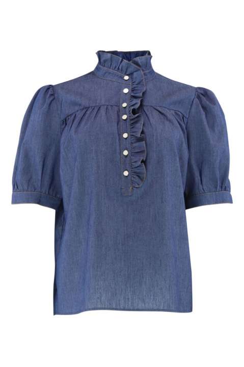 Priser på Continue - Bluse - Ariana SS Chambre - Dark Blue Chambre