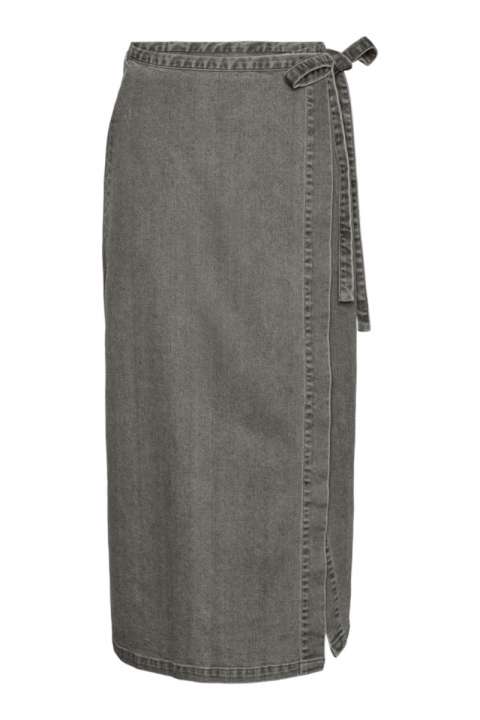 Priser på Pieces - Nederdel - PC Abbi MW Long Denim Wrap Skirt - Light Grey Denim