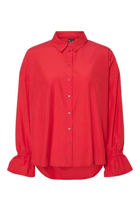 Priser på Pieces - Skjorte - PC Assie Ls Loose Shirt Wvn D2D - High Risk Red