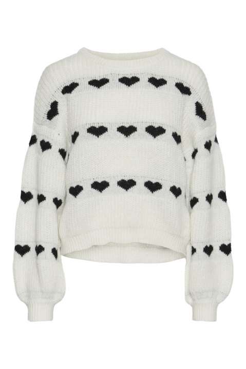 Priser på Pieces - Strik - Pc Nove Ls O-Neck Heart Knit - Cloud Dancer