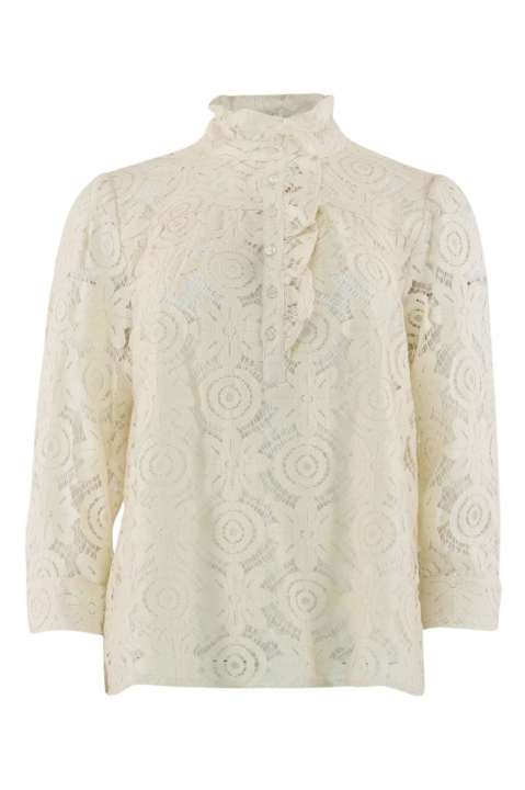 Priser på Continue - Bluse - Arianna lace l/s - Off White