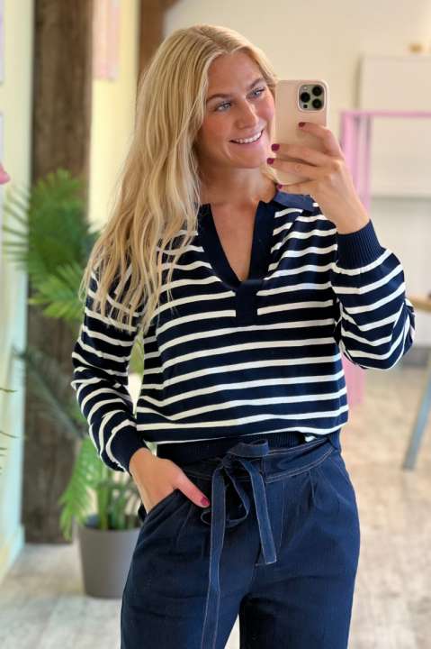 Priser på Sisters Point - Bluse - HILVA-POLO.LS1 - Navy/Cream