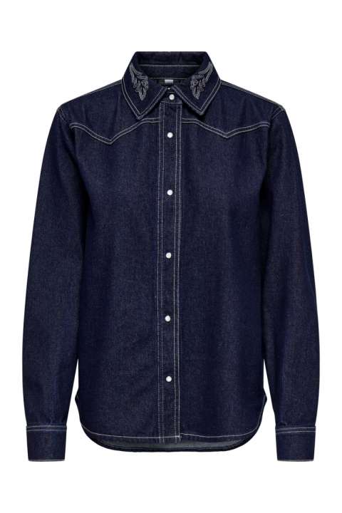 Priser på JaDY - Skjorte - Jdy Bella Embroidery Shirt - Dark Blue Denim