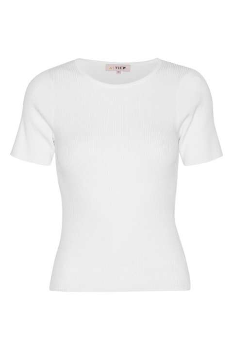 Priser på A-View - T-shirt - Rib Knit Short Sleeve Top - White