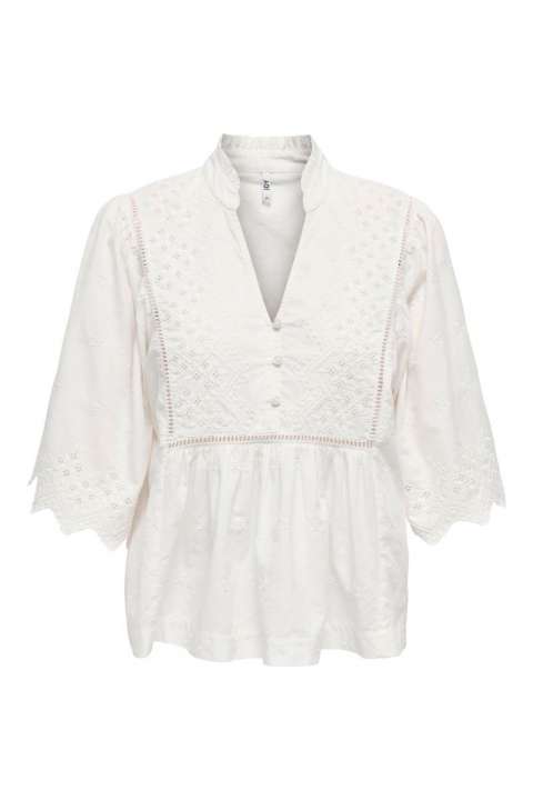 Priser på JDY - Bluse - JDY Maya 2/4 Embroidery Top - Cloud Dancer