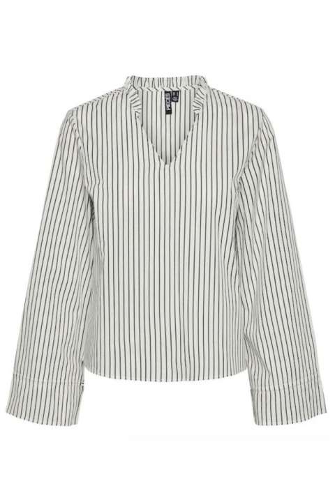 Priser på Pieces - Bluse - PC Penny LS Tie String Blouse - Bright White Black