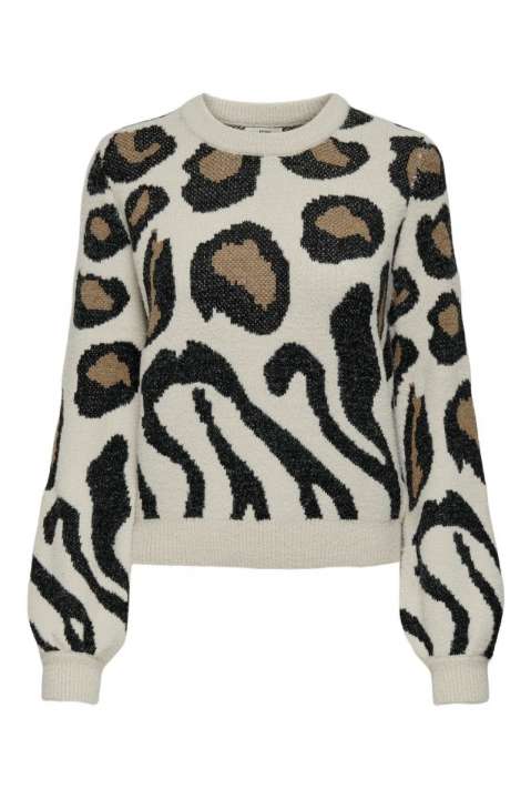 Priser på JDY - Strik - Jdy Lorraine Animal L/S Pullover - Cement/Black/Malt Ball Mix