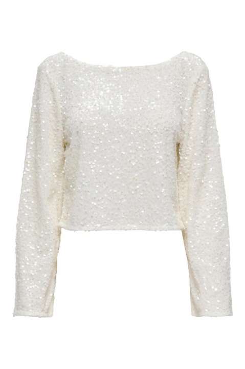 Priser på JDY - Top - Jdy - Sara L/S Bow Sequins Top - Cloud Dancer