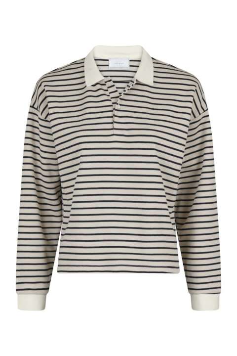 Priser på Neo Noir - Bluse - Sara Stripe Polo Blouse - Sand