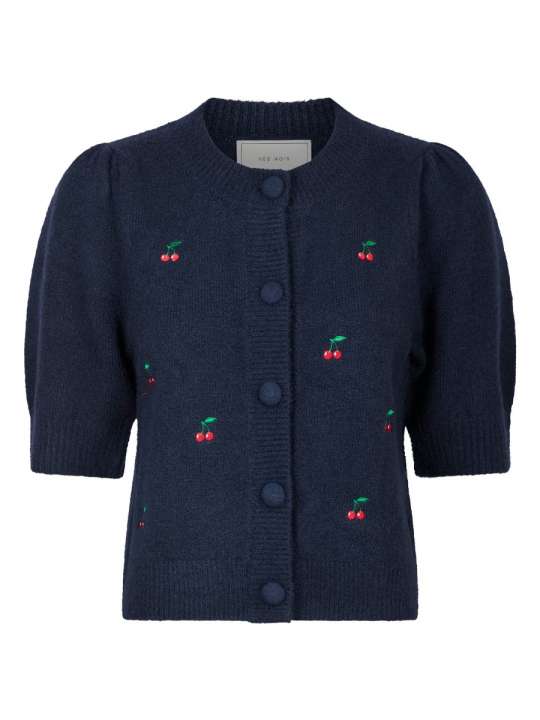 Priser på Neo Noir - Cardigan - Trudy Embroidery Knit Cardigan - Navy