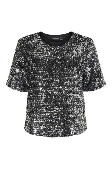 Priser på Pieces - Top - Pc Serena Sequin Ss O-Neck Top - Black/Silver