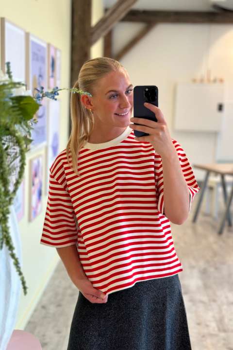 Priser på mbyM - T-shirt - Emrys-M - Hibiscus Red Sugar Stripe