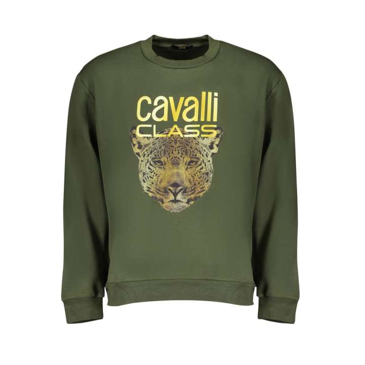 Priser på Cavalli Class Elegant Green Fleece Crew Neck Sweatshirt