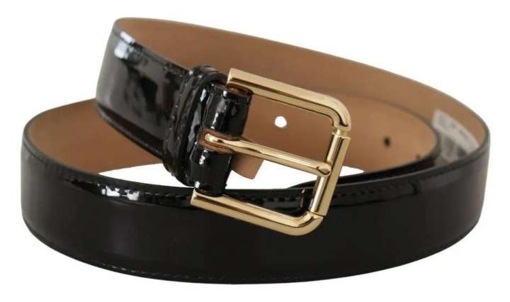 Priser på Dolce & Gabbana Black Leather Gold Metal Logo Engraved Buckle Belt