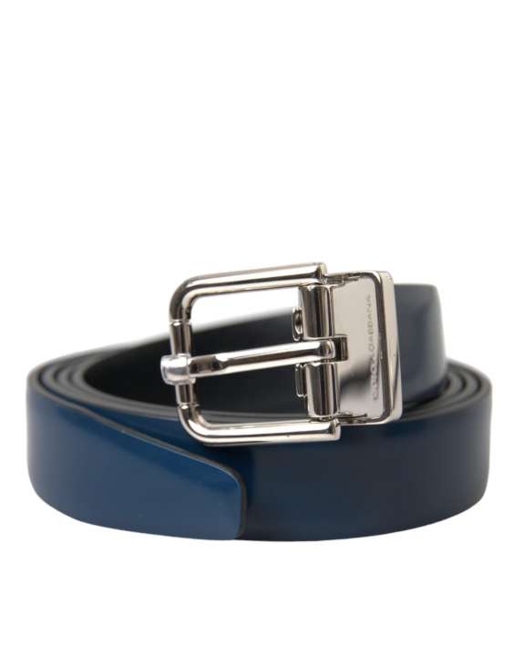 Priser på Dolce & Gabbana Blue Calf Leather Silver Metal Buckle Belt Herre