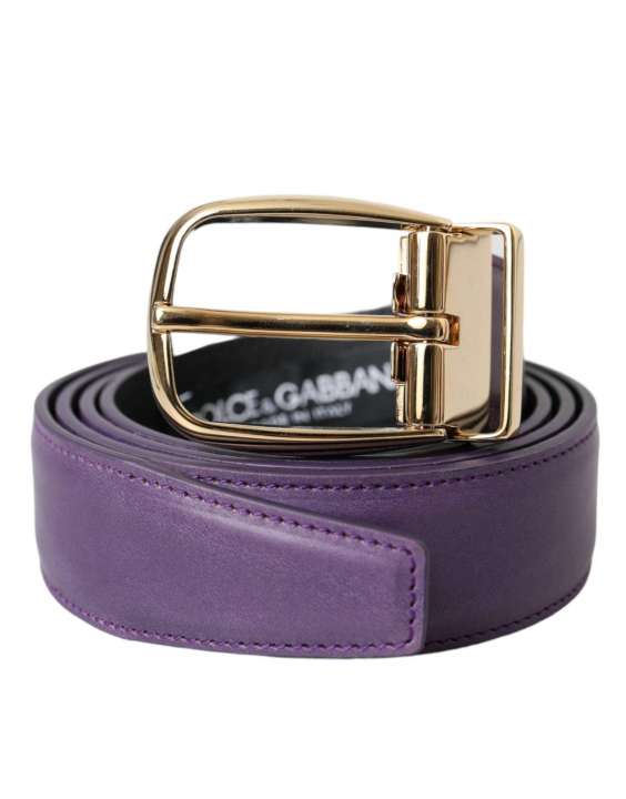 Priser på Dolce & Gabbana Purple Leather Gold Metal Buckle Belt Herre