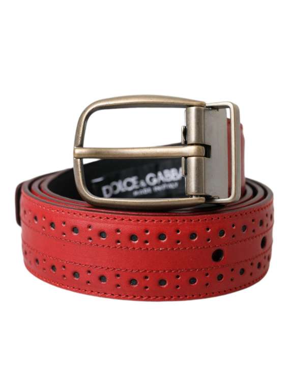 Priser på Dolce & Gabbana Red Perforated Leather Metal Buckle Belt Herre