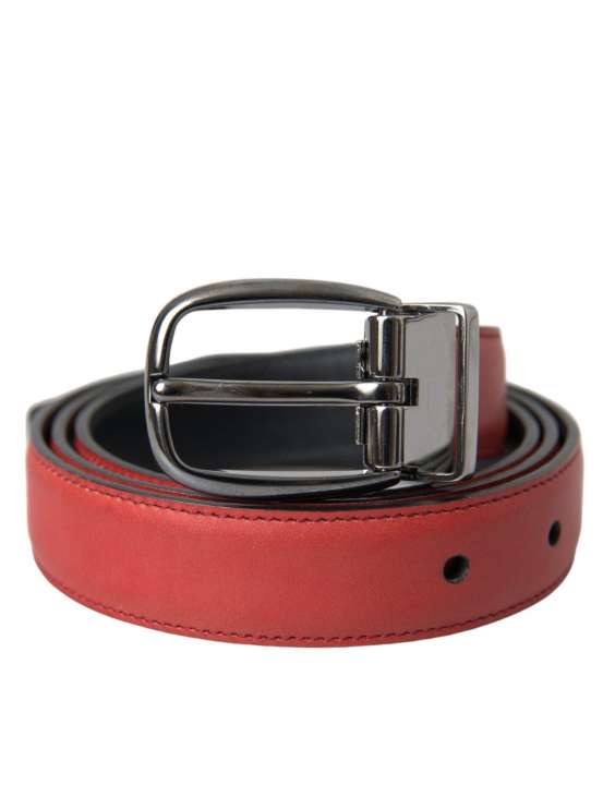 Priser på Dolce & Gabbana Red Leather Silver Metal Buckle Belt Herre