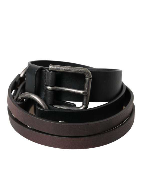 Priser på Dolce & Gabbana Black Brown Leather Silver Metal Buckle Belt