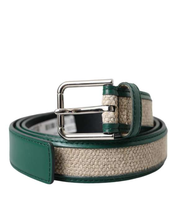 Priser på Dolce & Gabbana Green Beige Leather Weaved Metal Buckle Belt