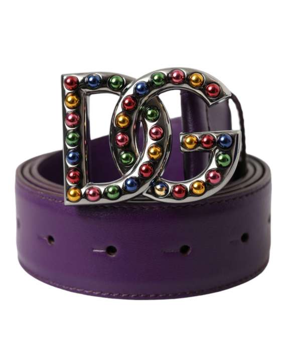 Priser på Dolce & Gabbana Purple Leather DG Logo Studs Metal Buckle Belt