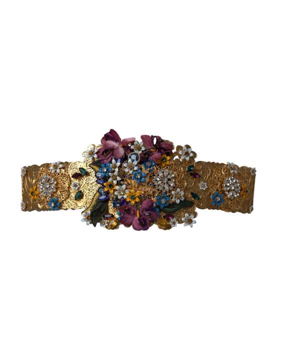 Priser på Dolce & Gabbana Multicolor Embellished Floral Crystal Wide Waist Belt