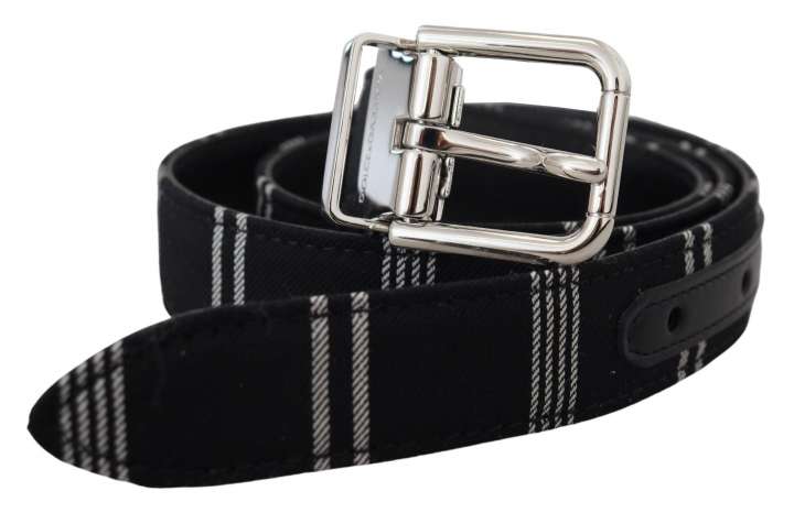 Priser på Dolce & Gabbana Black White Cotton Metal Silver Buckle Belt