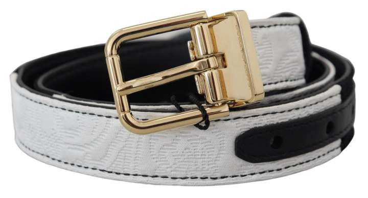 Priser på Dolce & Gabbana White Black Patchwork Gold Metal Buckle Belt