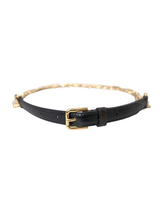 Priser på Dolce & Gabbana Black Leather Gold Chain Crystal Waist Dame Belt