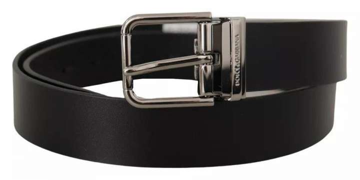 Priser på Dolce & Gabbana Black Calf Leather Logo Engraved Metal Buckle Belt