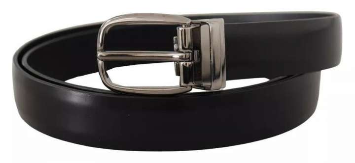 Priser på Dolce & Gabbana Black Classic Leather Chrome Metal Buckle Belt