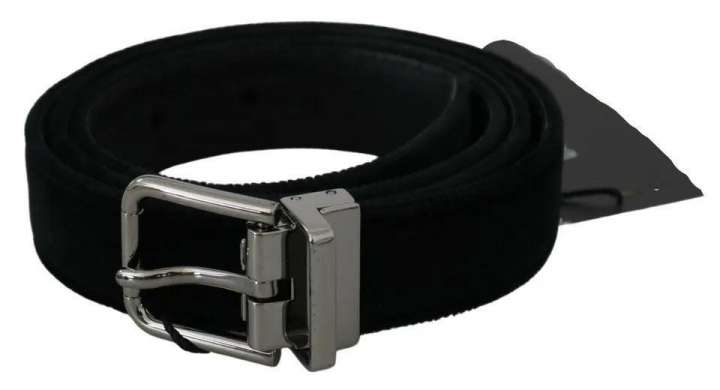 Priser på Dolce & Gabbana Black Velvet Leather Silver Buckle Belt